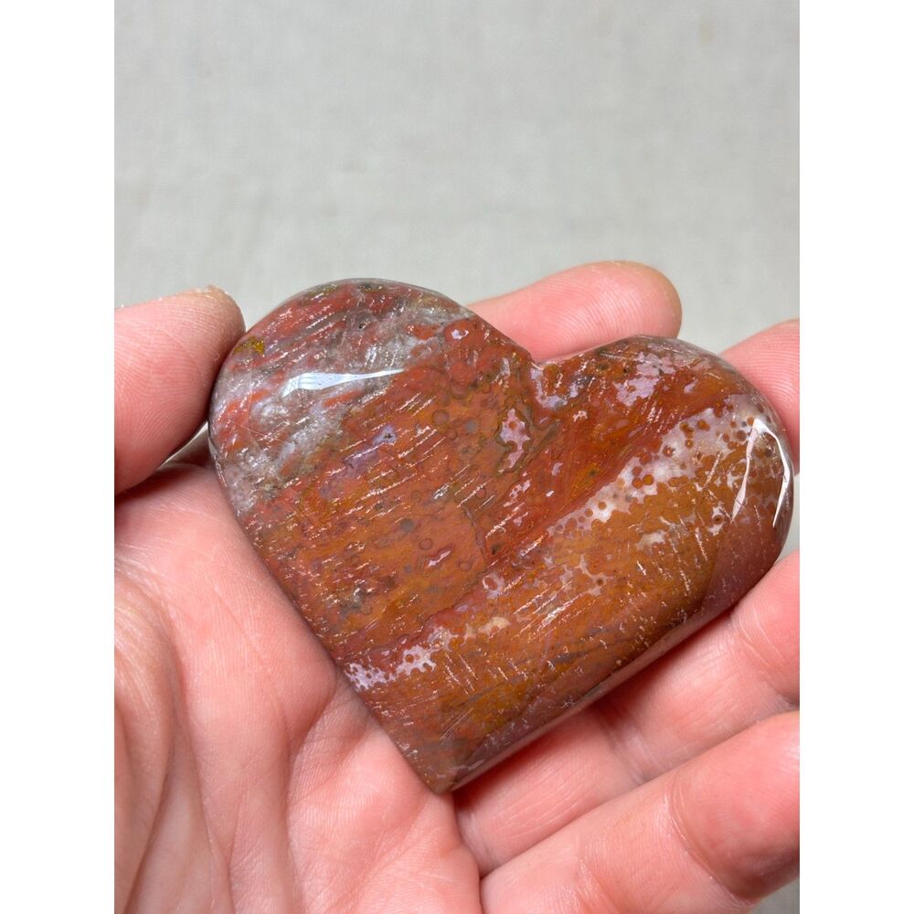 Deep Red Stone Heart Carved Polished Glossy With Striations 3" x 2"